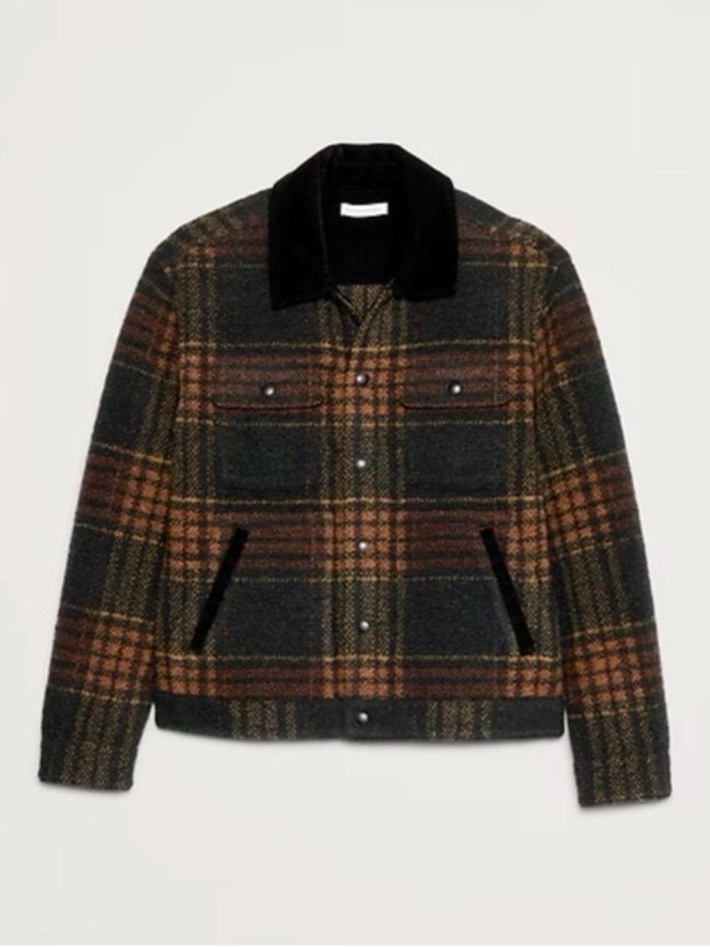 Banana Republic Plaid Boucle Wool Blend Trucker Jacket Fall Preppy Old Money NWT